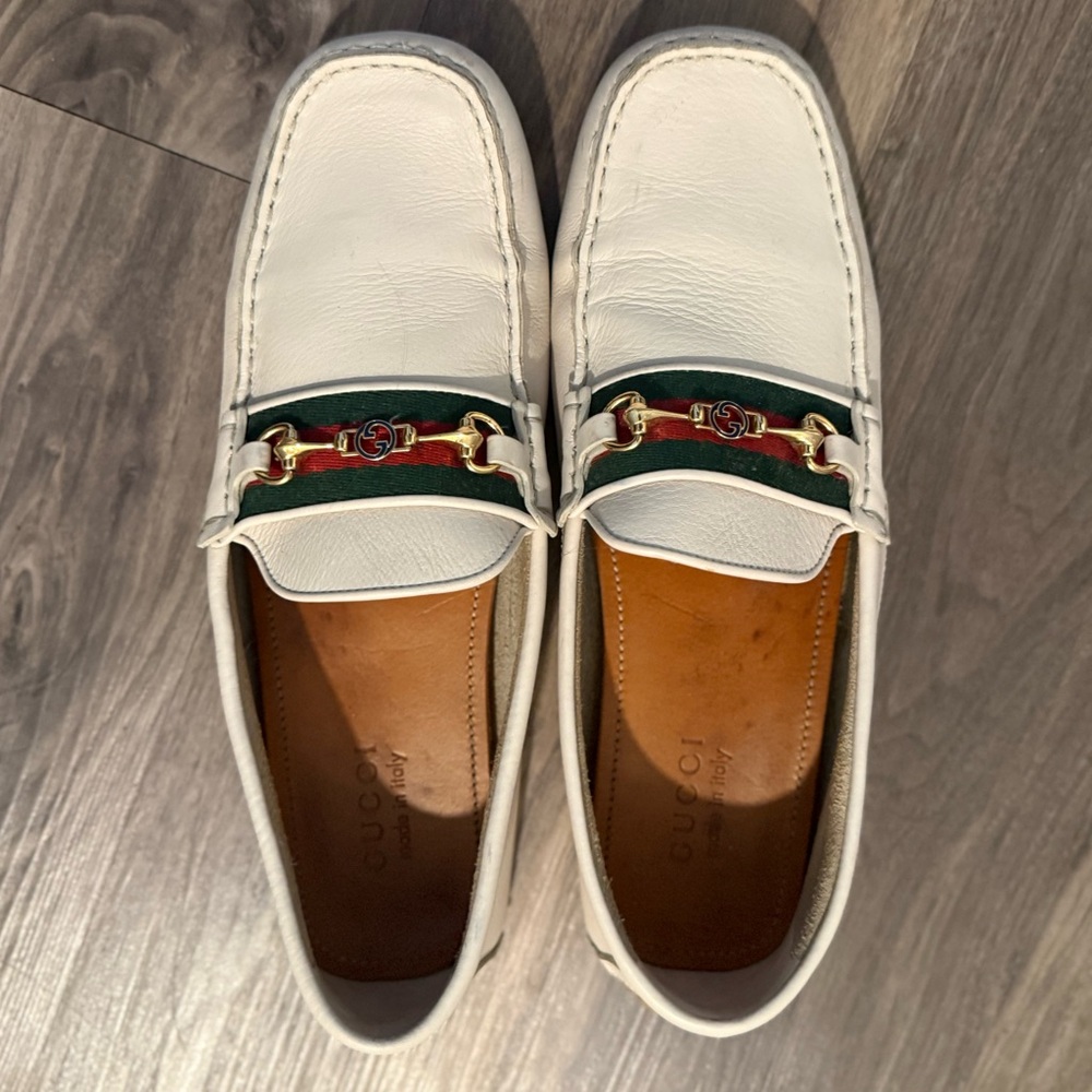 Gucci Driver Bit - Leather Loafer - White - Mens 10.5 US / UK 10